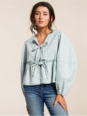 Free People Denim Brunch Babe Top